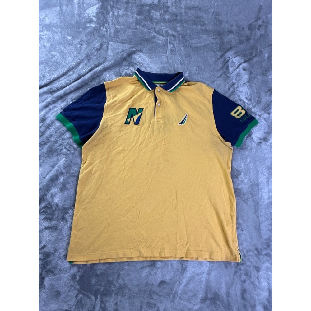 Nautica Polo Brasil Mens XXL Yellow Colorblock Short Sleeve Embroidered
